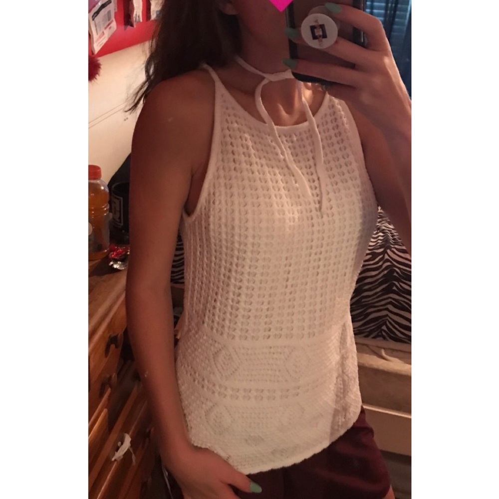 White crochet festival top with choker